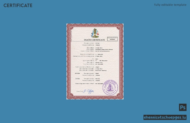 Bahamas: PSD-Beispielansicht einer Sterbeurkunde